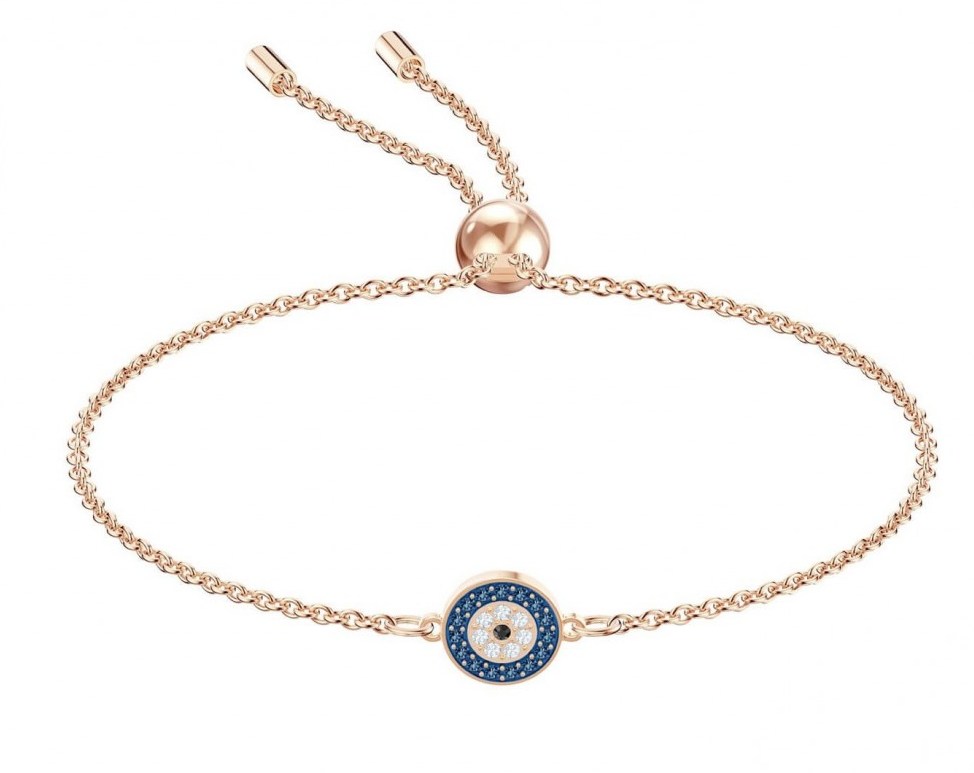 Brazalete Swarovski Symbolica ojo protector azul oro rosa