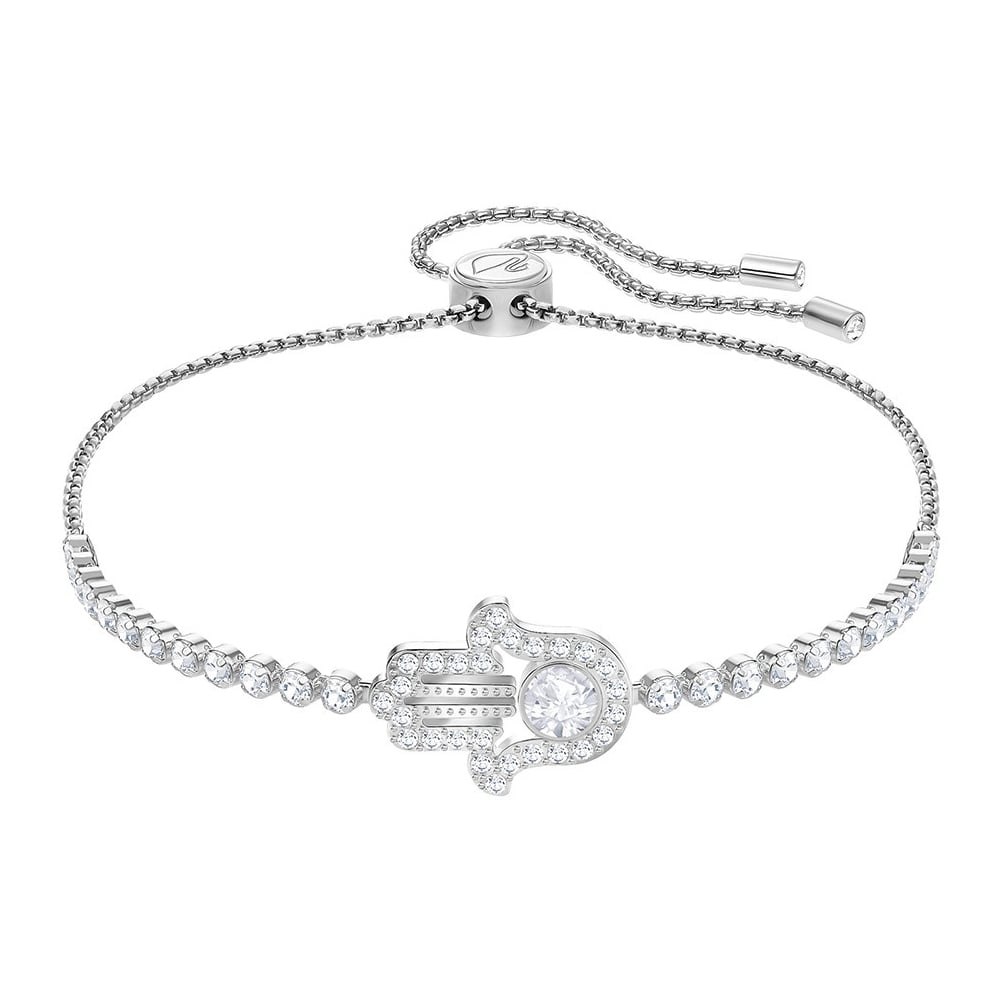 Brazalete Swarovski mano de Hamsa cristal tenis oro rosa