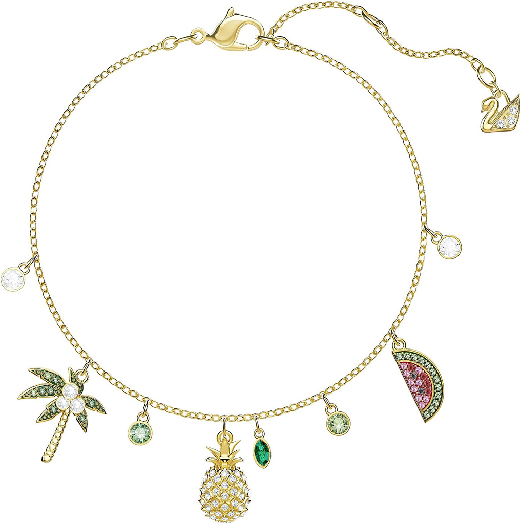 Brazalete Swarovski dijes tropicales piña sandía dorado