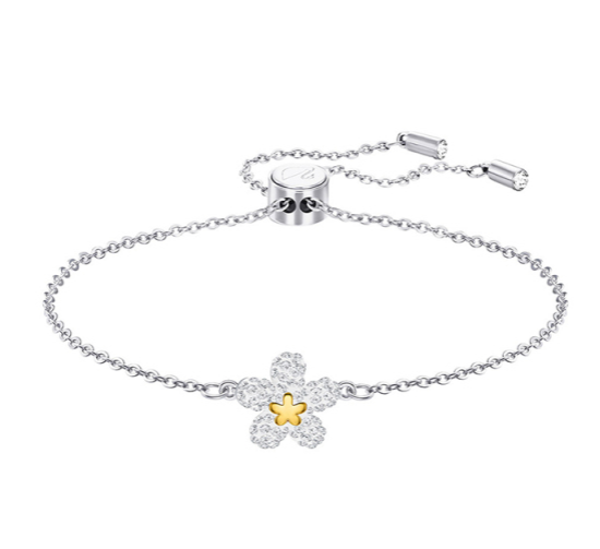 Brazalete Swarovski deslizante plateado flor pavé