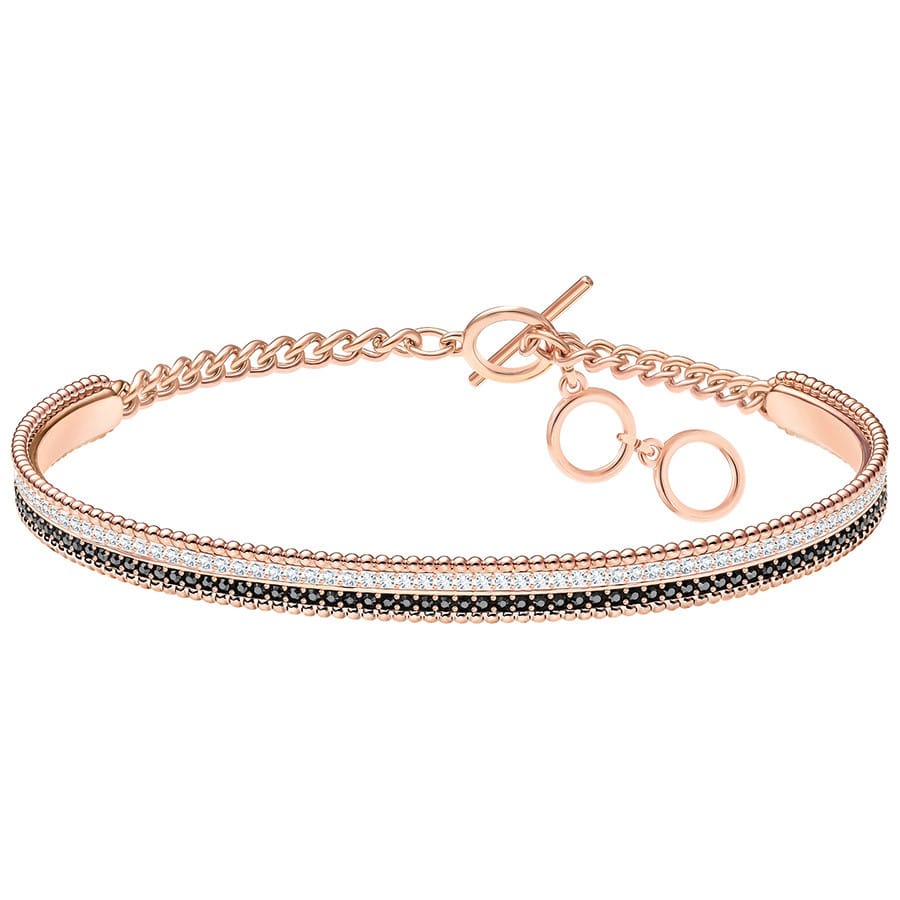 Brazalete Swarovski rígido oro rosa pavé blanco y negro