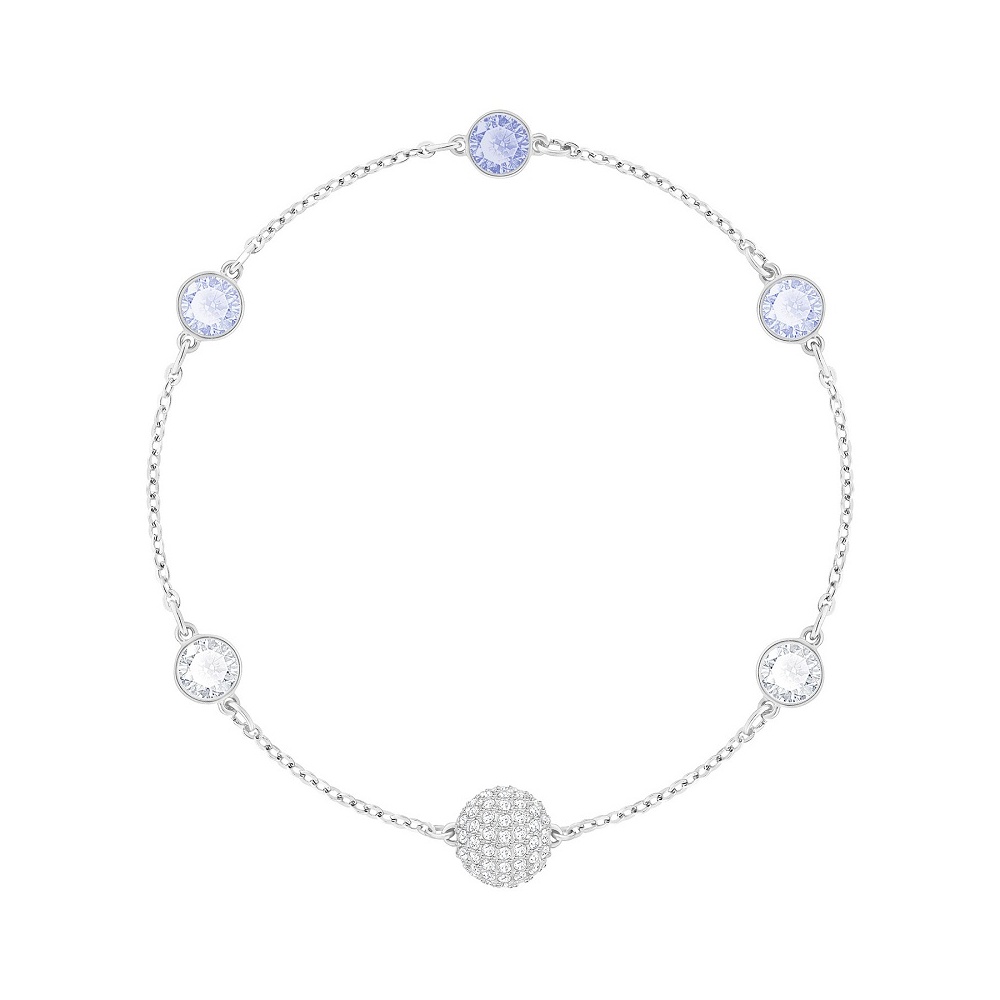 Brazalete Swarovski plateado cristales azul cielo y blanco