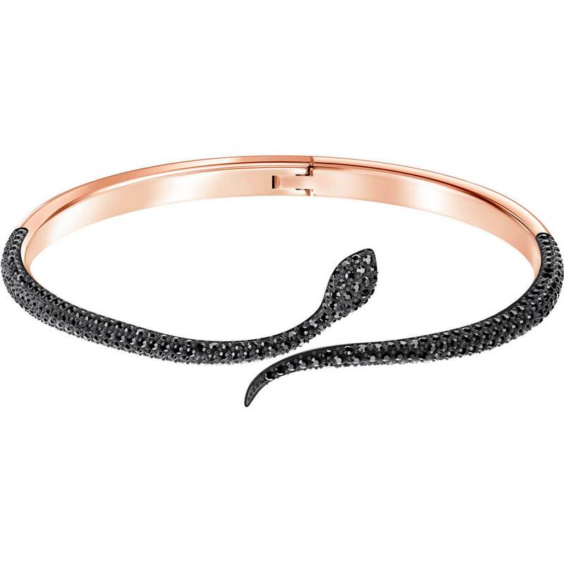 Brazalete Swarovski Serpiente Cristales Negros Oro Rosa