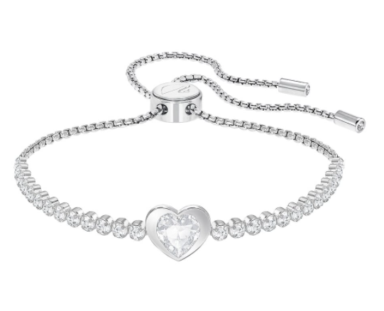 Brazalete Swarovski Deslizante Corazón de Cristal Rodio