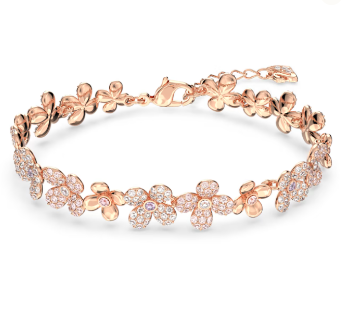 Brazalete flores pavé tono oro rosa