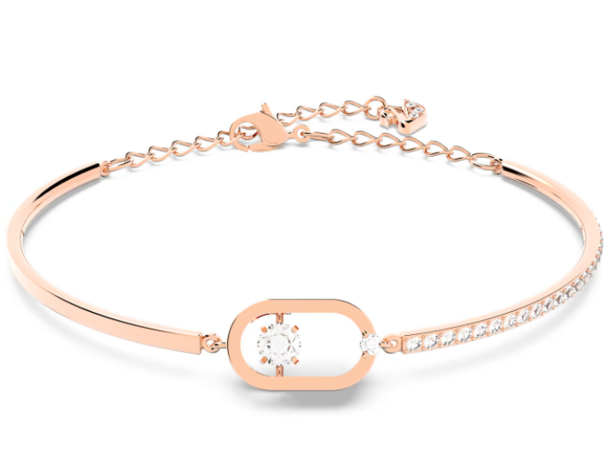 Brazalete óvalo abierto cristal blanco oro rosa