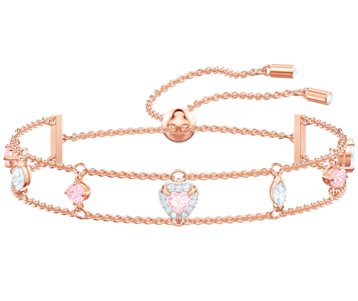 Brazalete doble cadena corazón rosa oro rosa