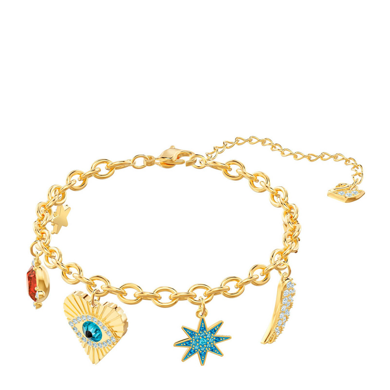 Brazalete dorado dijes ojo turco y estrella celeste
