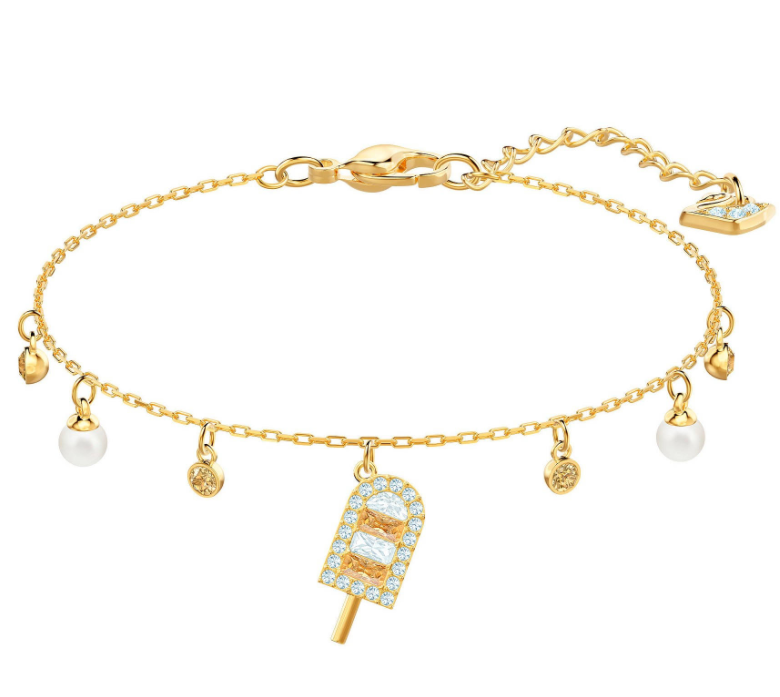 Brazalete dorado charm paleta helada y perlas