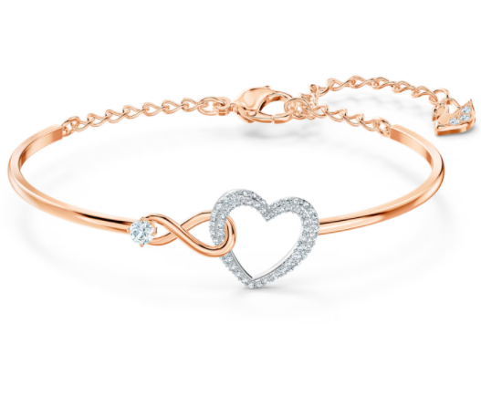Brazalete Swarovski infinito y corazón bicolor