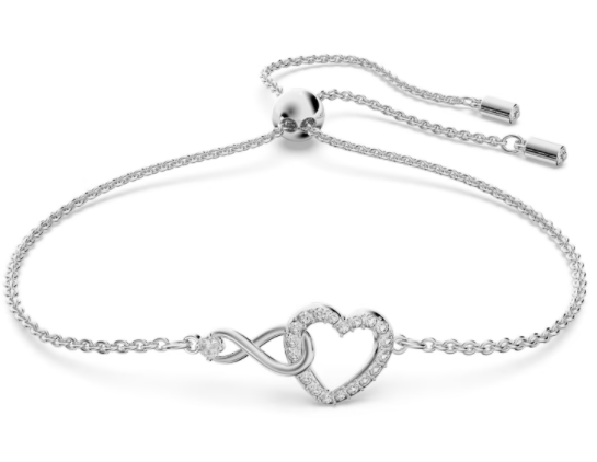 Brazalete Swarovski infinito y corazón ajustable plateado