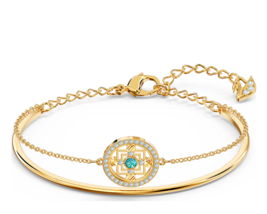 Brazalete Swarovski medallón geométrico turquesa dorado