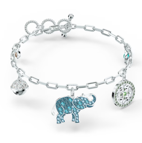Brazalete Swarovski elefante pavé azul plateado