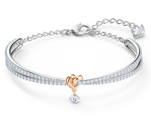 Brazalete Doble Pavé con Corazón Oro Rosa