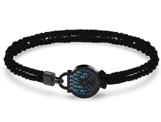 Brazalete cordón negro Swarovski cierre pavé cristales azules