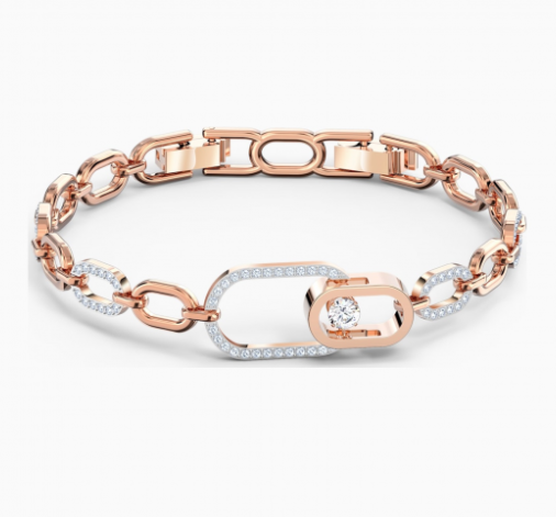 Brazalete Swarovski eslabones ovalados oro rosa cristal solitario