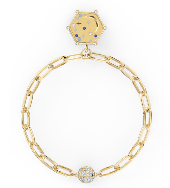 Brazalete Swarovski eslabones dorados medallón hexagonal constelación