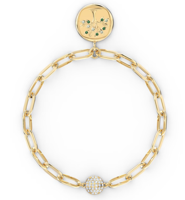 Brazalete Swarovski eslabones dorados medallón árbol de la vida