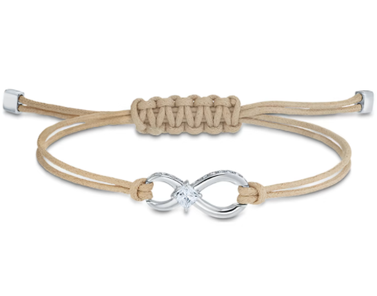 Brazalete cordón beige Swarovski infinito con cristal blanco