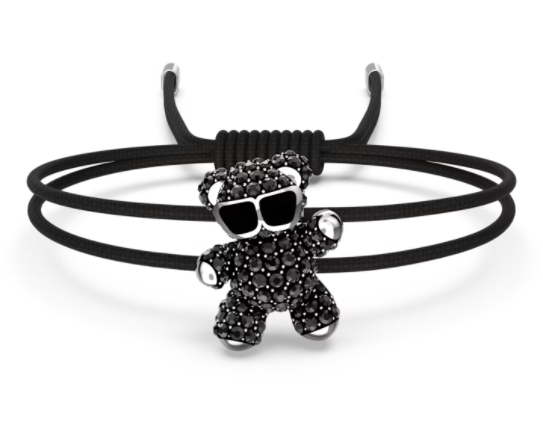 Brazalete cordón negro Swarovski oso con gafas de sol