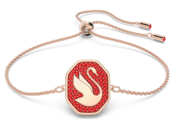 Brazalete Swarovski Medallón Cisne Octagonal Halo Rojo