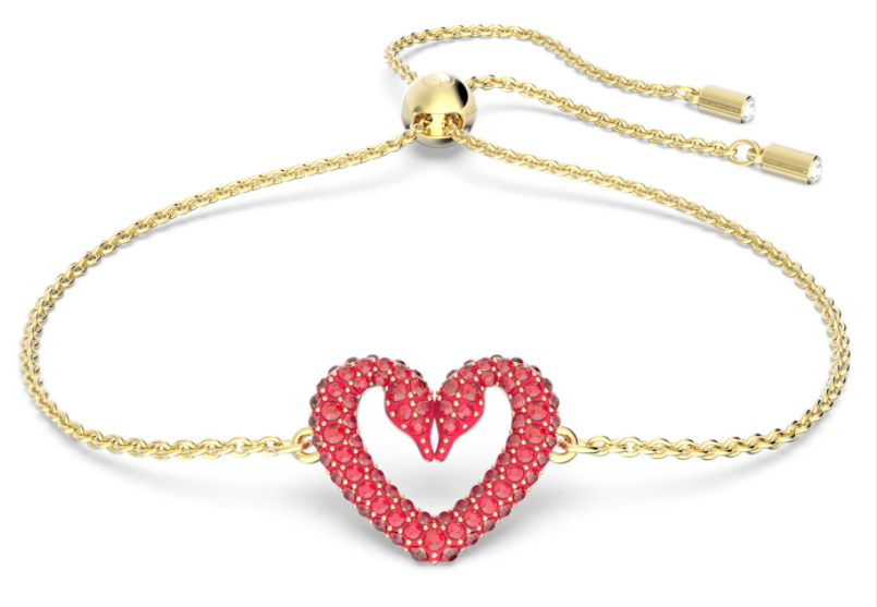 Brazalete Swarovski Corazón Cisne Pavé Rojo Oro