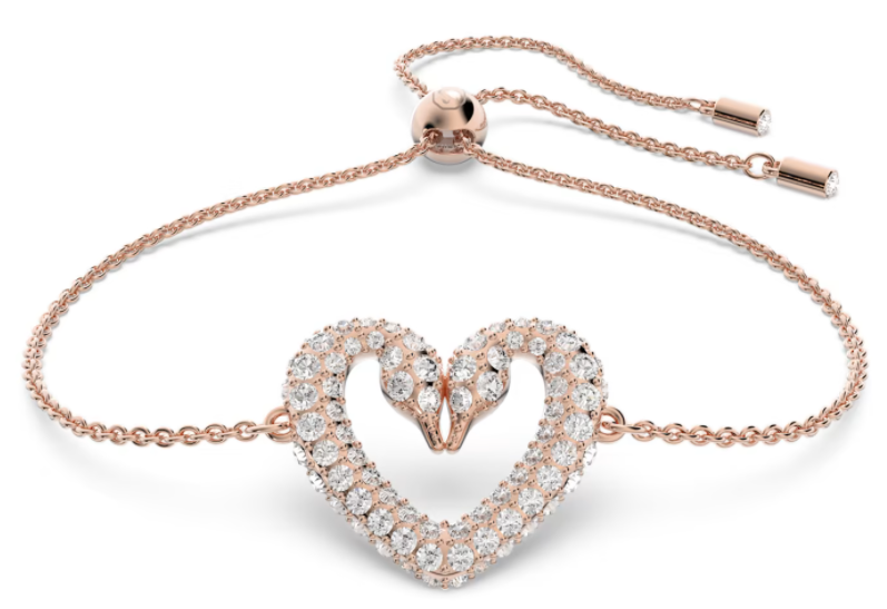 Brazalete Swarovski Corazón Cisne Pavé Blanco Oro Rosa