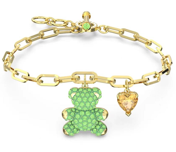 Brazalete Swarovski Oso Pavé Verde con Dije Corazón