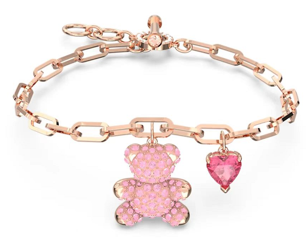 Brazalete Swarovski Oso Pavé Rosa con Dije Corazón