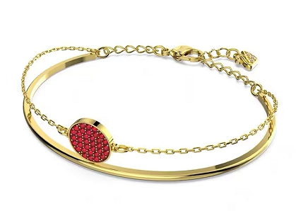Brazalete Swarovski Medallón Circular Pavé Rojo Dorado