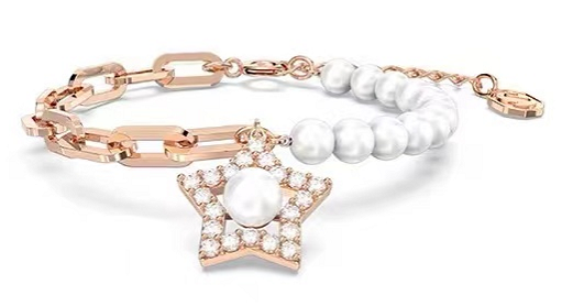 Brazalete eslabones oro rosa con perla y estrella