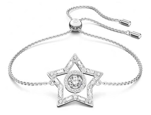 Brazalete plateado estrella abierta cristal central