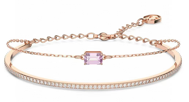 Brazalete doble hilera cristal lila oro rosa