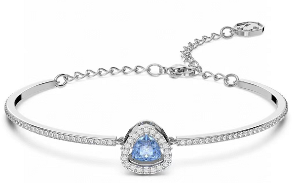 Brazalete rodio cristal azul triangular halo corazón