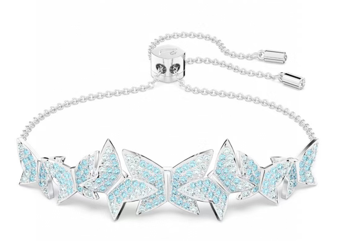 Brazalete cadena mariposas cristal azul claro y blanco