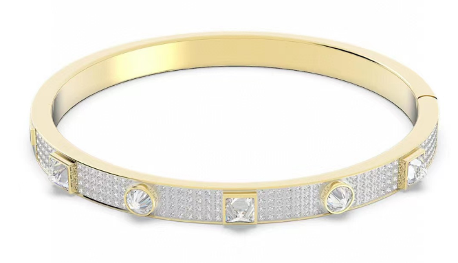 Brazalete rígido dorado cristales redondos y cuadrados