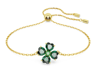 Brazalete Swarovski flor cristal verde baño dorado