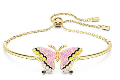 Brazalete Swarovski mariposa pavé rosa y amarillo tono dorado