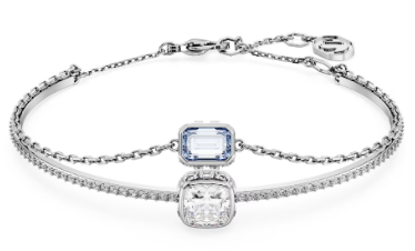 Brazalete Swarovski cristal azul y blanco escalonado acabado rodiado