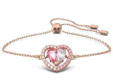 Brazalete Swarovski corazón doble cristal blanco y rosa