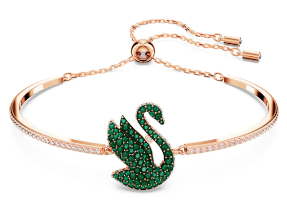 Brazalete Swarovski Cisne Oro Rosa Cristal Verde