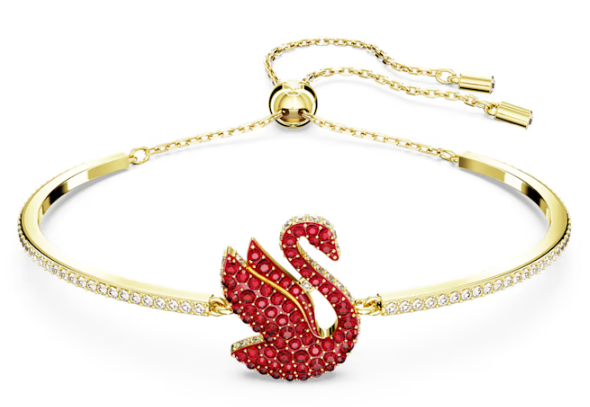 Brazalete Swarovski Cisne Dorado Cristal Rojo