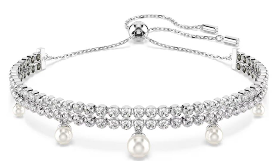Brazalete Swarovski Plateado Cristal y Perlas Colgantes