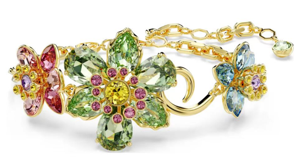 Brazalete Swarovski Dorado Flores Multicolor