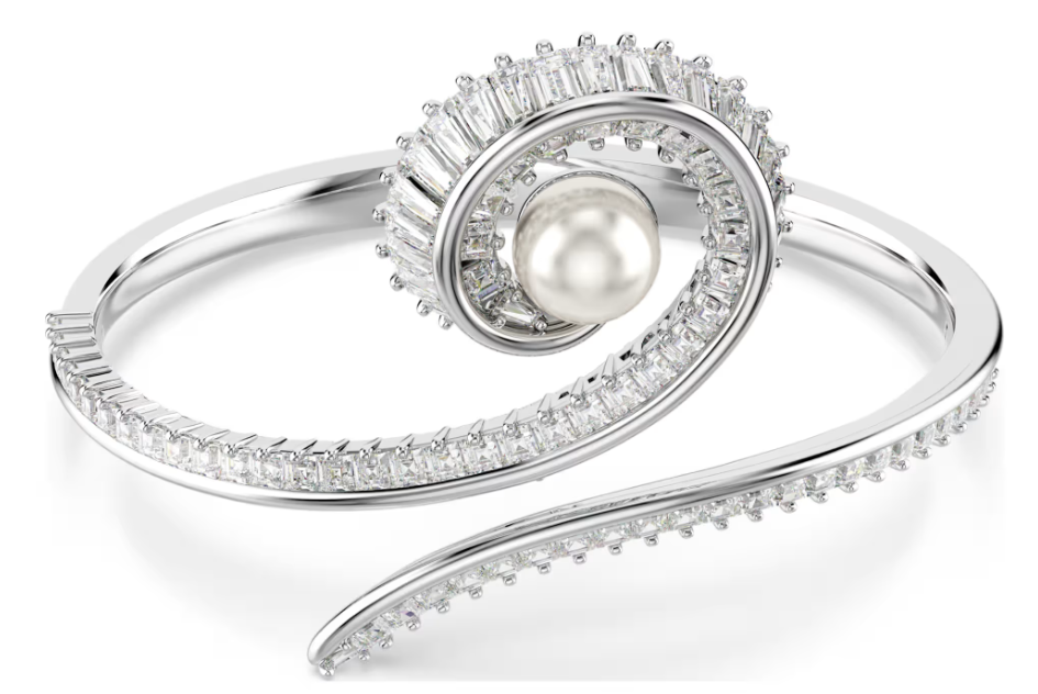 Brazalete Swarovski Espiral Perla y Halo Baguette