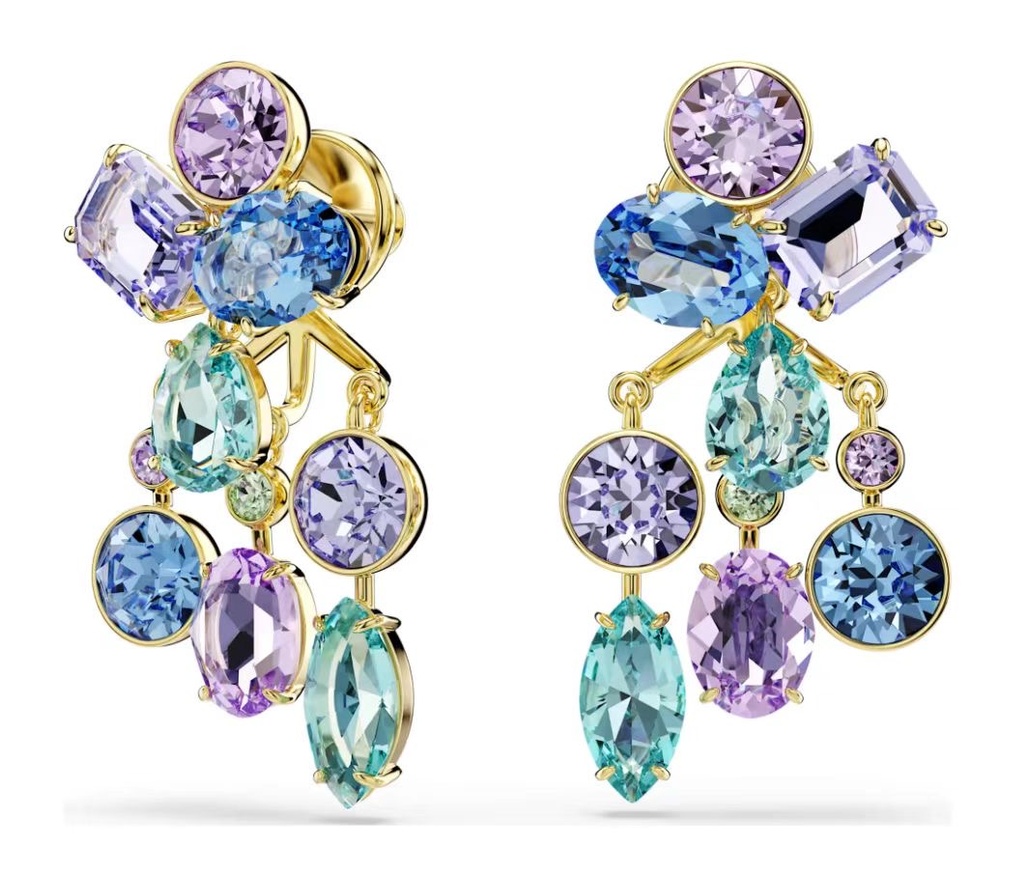 Aretes Swarovski Gema Candelabro Multicolor Azul y Lila