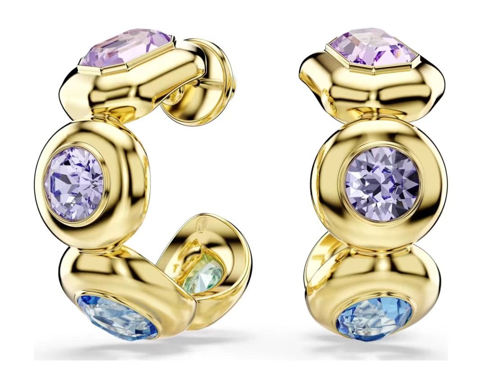 Aretes Swarovski Gema Escalonado Lila y Azul