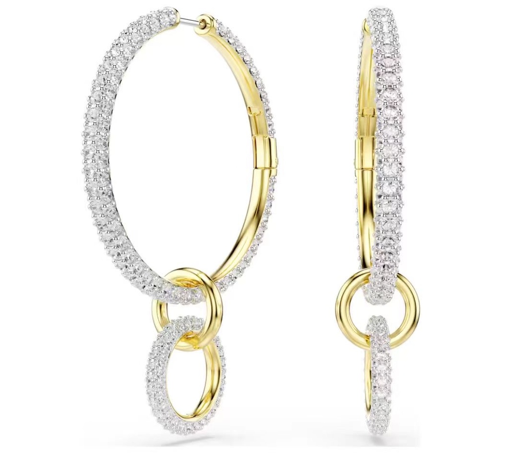 Aretes Swarovski Aro Pavé con Anillos Colgantes