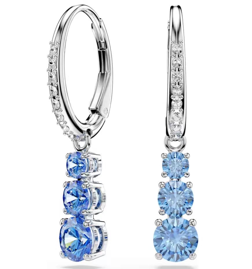 Aretes Swarovski Trilogía Cristales Azules Degradado