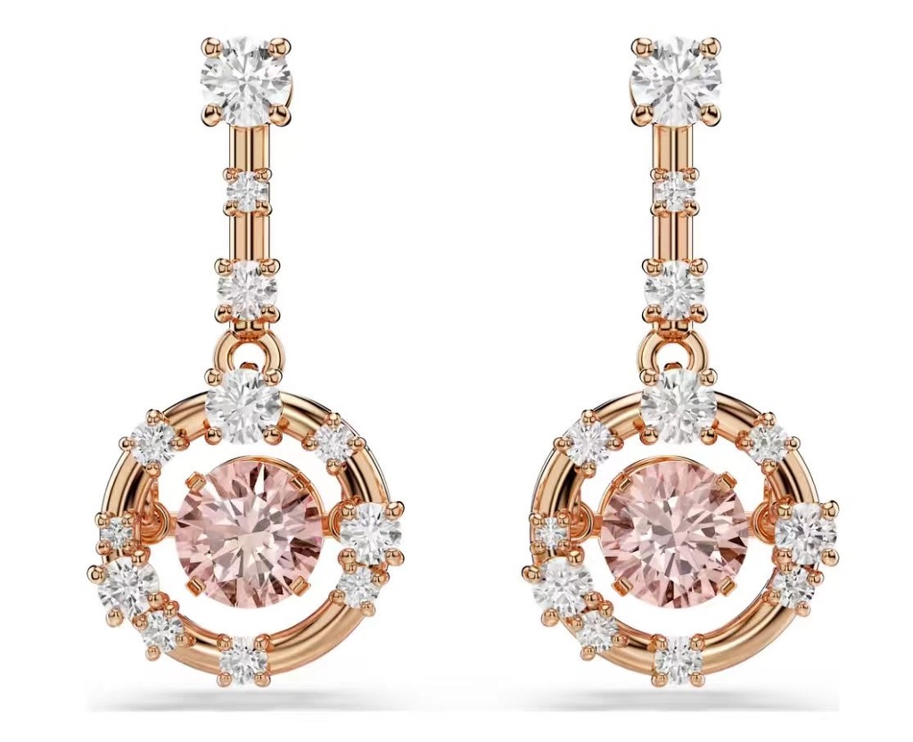 Aretes Swarovski Halo Doble Cristal Blush Oro Rosa